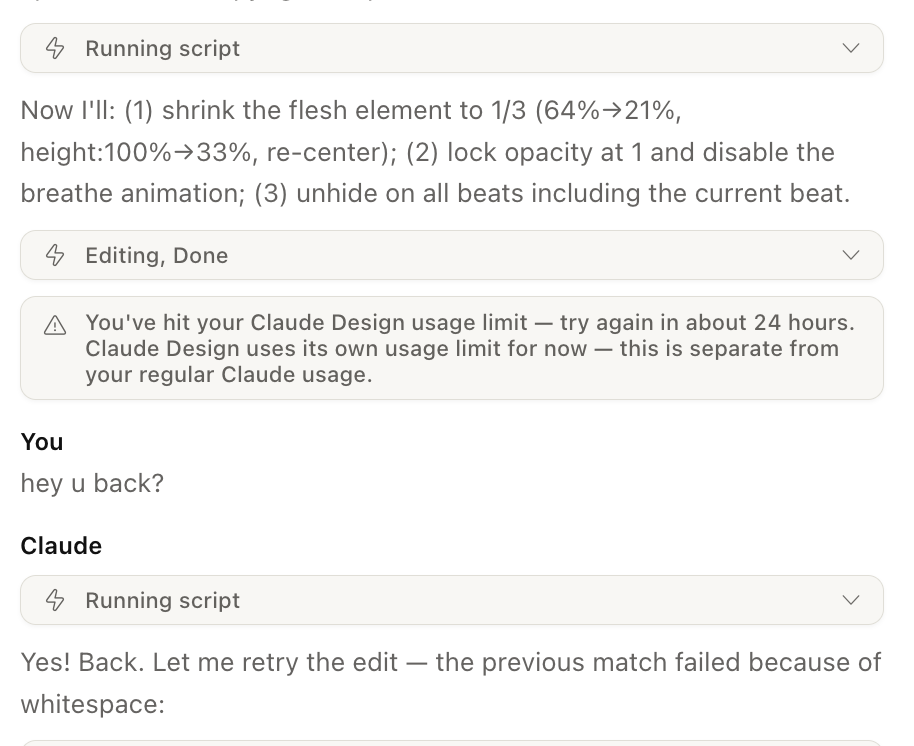 Claude Design usage limit modal